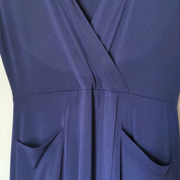 Purple Blue Long Draped Dress with Pockets - Picture 3 of 7